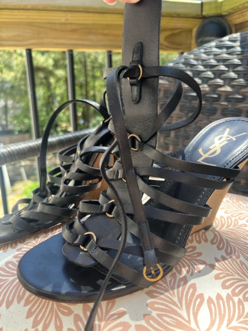 Yves Saint Laurent Black Multi-Strap Lace-Up Heels